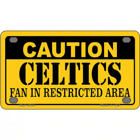 Caution Celtics Fan Metal Novelty License Plate 4" x 2.2" (MLP)