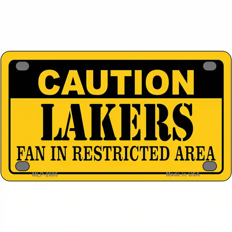 Caution Lakers Fan Metal Novelty License Plate 4" x 2.2" (MLP)