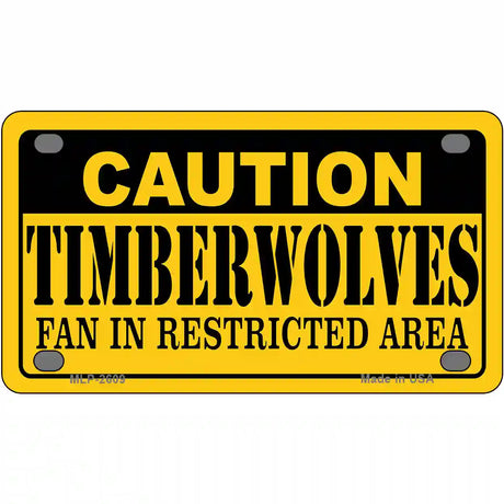 Caution Timberwolves Fan Metal Novelty License Plate 4" x 2.2" (MLP)