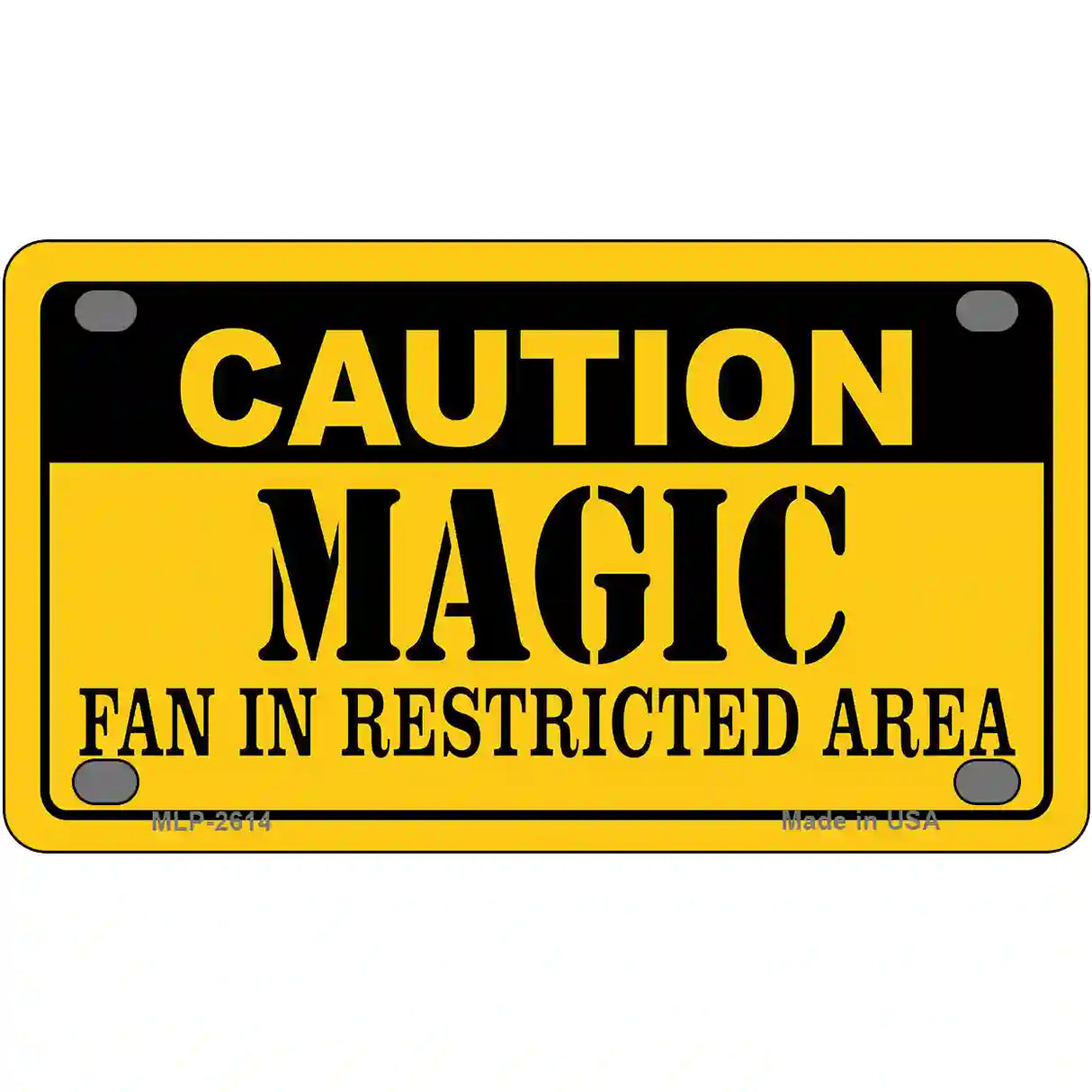 Caution Magic Fan Metal Novelty License Plate 4" x 2.2" (MLP)