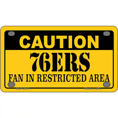 Caution 76ers Fan Metal Novelty License Plate 4" x 2.2" (MLP)