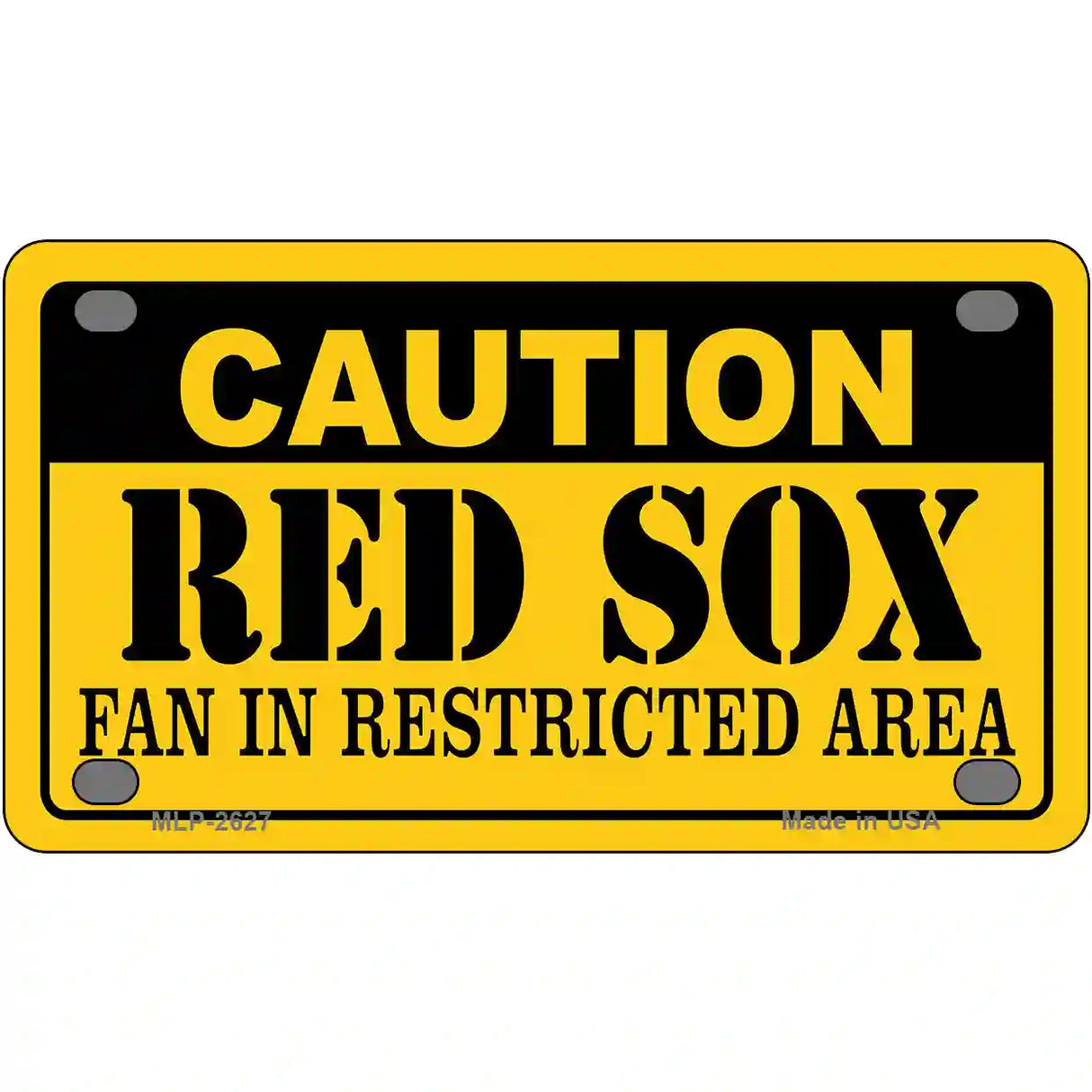 Caution Red Sox Fan Metal Novelty License Plate 4" x 2.2" (MLP)