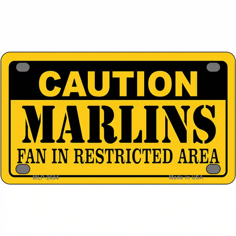 Caution Marlins Fan Metal Novelty License Plate 4" x 2.2" (MLP)