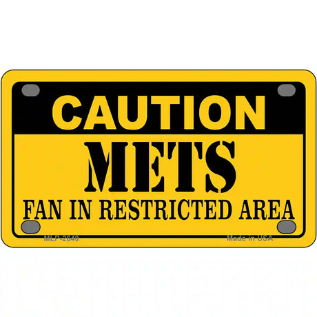 Caution Mets Fan Metal Novelty License Plate 4" x 2.2" (MLP)