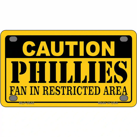 Caution Phillies Fan Metal Novelty License Plate 4" x 2.2" (MLP)