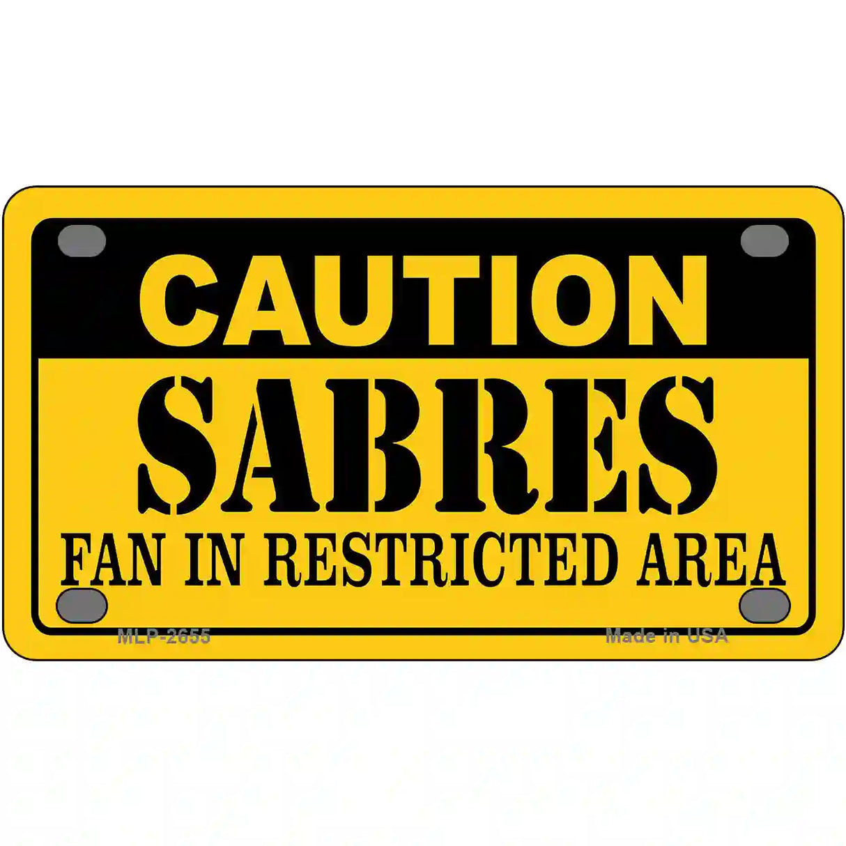 Caution Sabres Metal Novelty License Plate 4" x 2.2" (MLP)