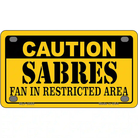 Caution Sabres Metal Novelty License Plate 4" x 2.2" (MLP)