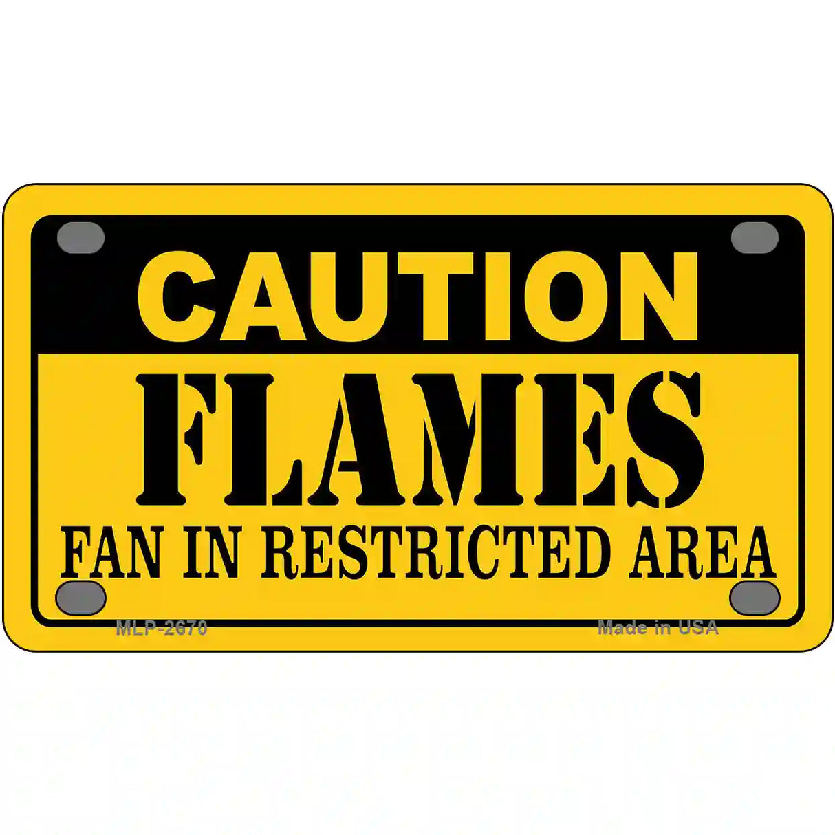 Caution Flames Metal Novelty License Plate 4" x 2.2" (MLP)