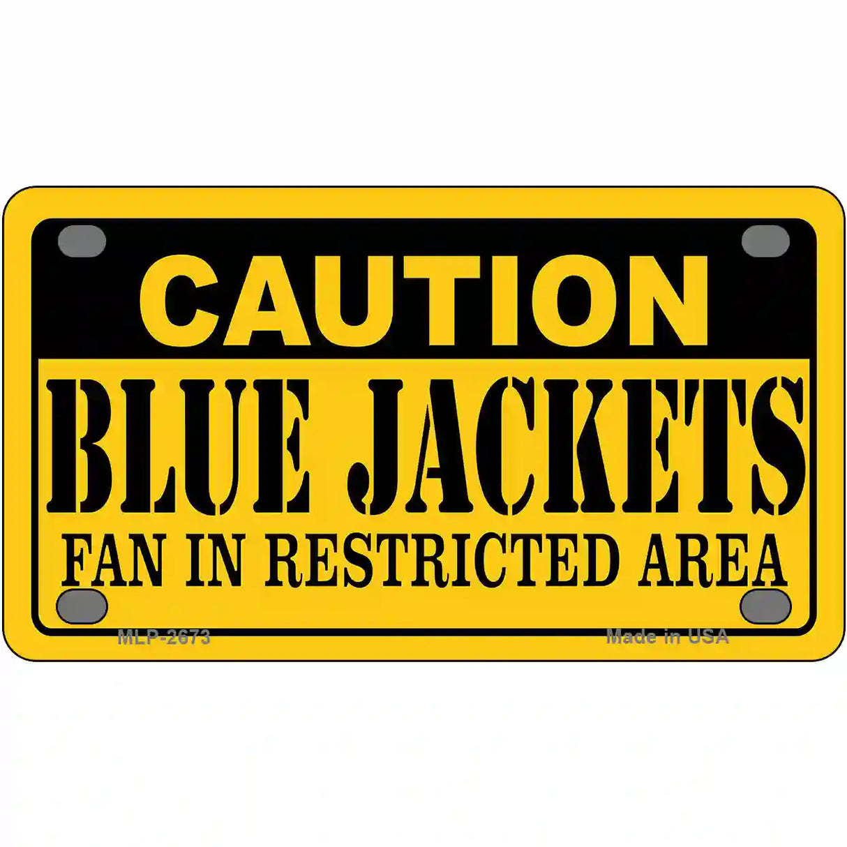 Caution Blue Jackets Metal Novelty License Plate 4" x 2.2" (MLP)