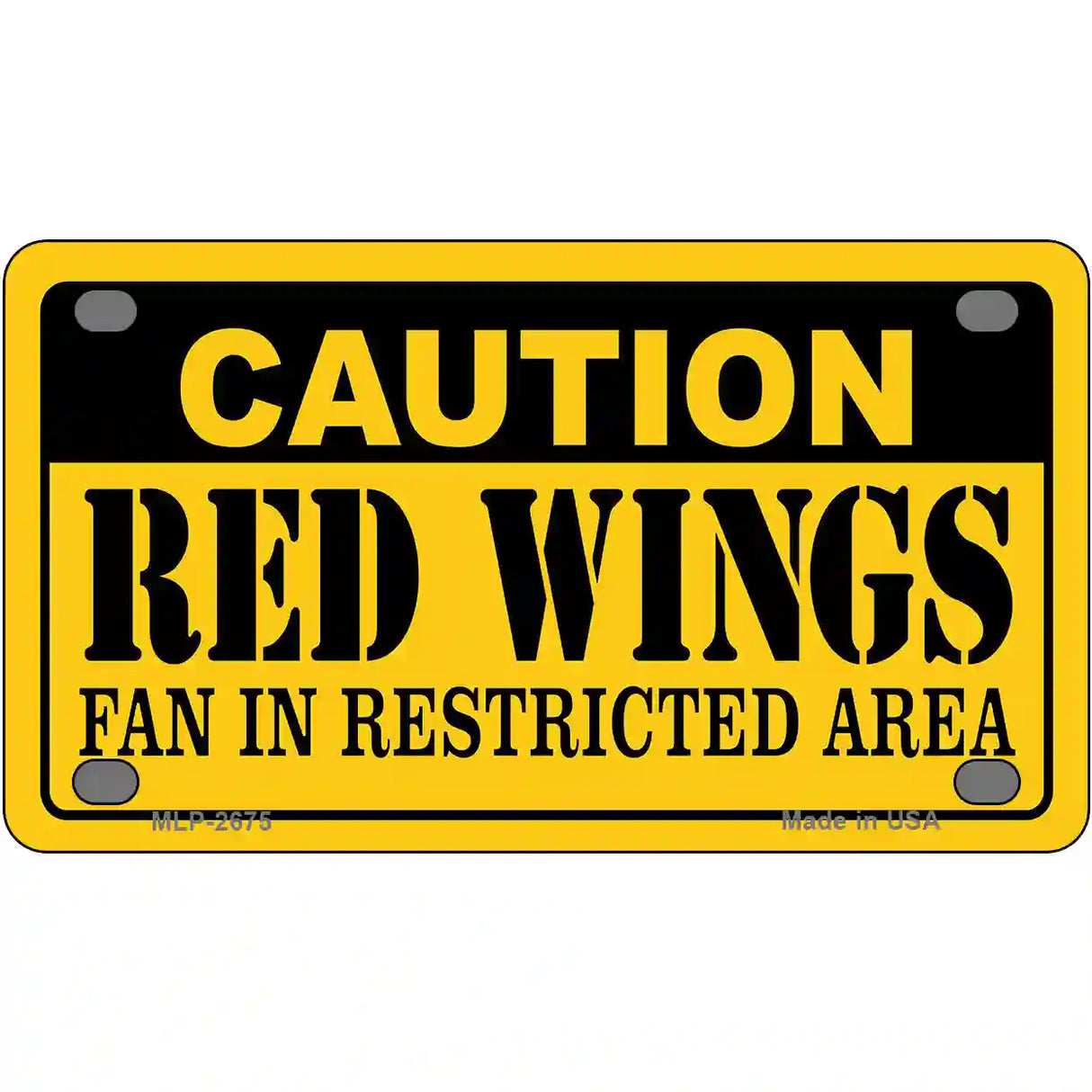 Caution Red Wings Metal Novelty License Plate 4" x 2.2" (MLP)