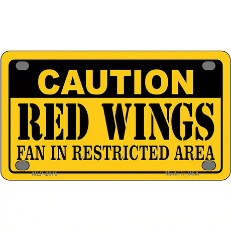 Caution Red Wings Metal Novelty License Plate 4" x 2.2" (MLP)