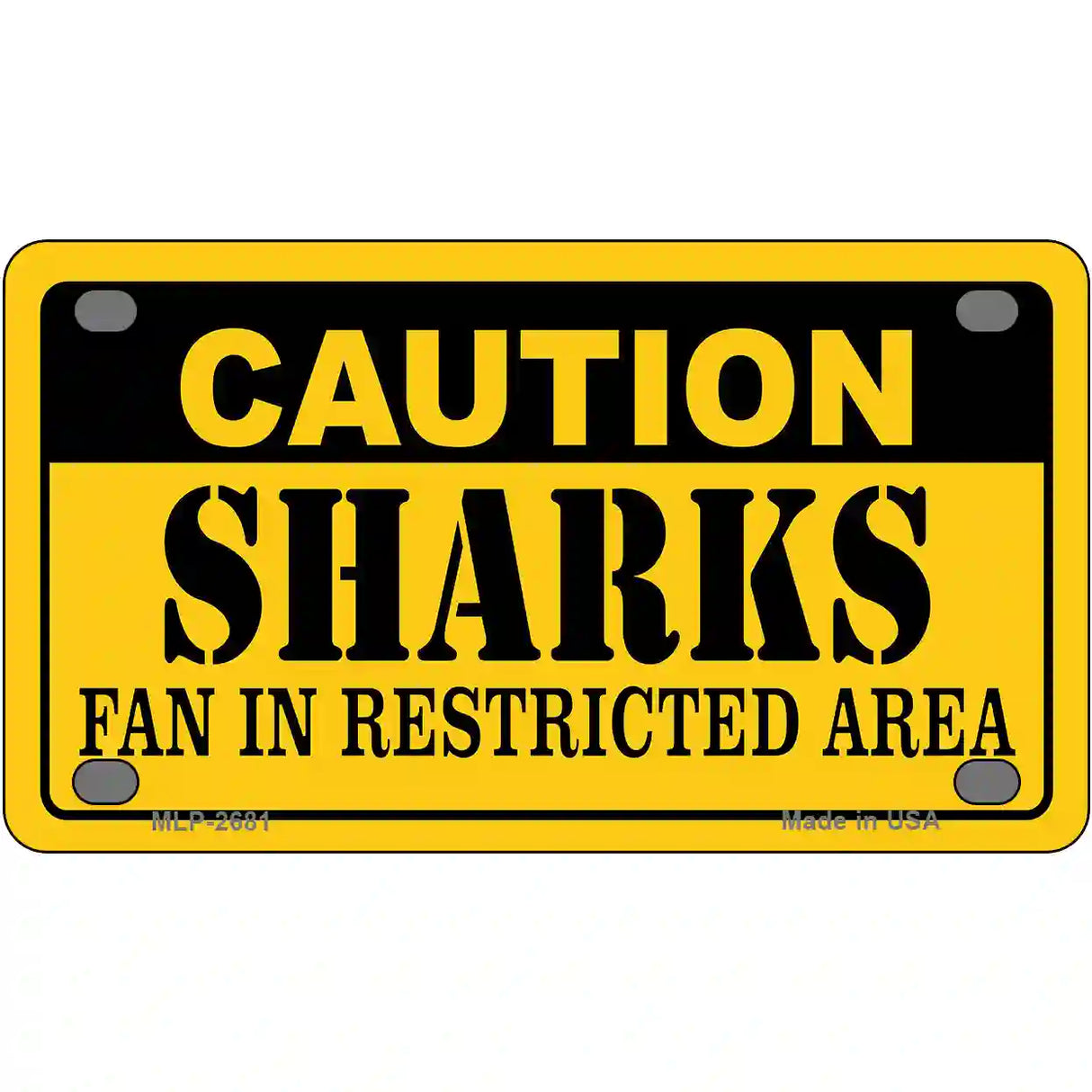 Caution Sharks Metal Novelty License Plate 4" x 2.2" (MLP)