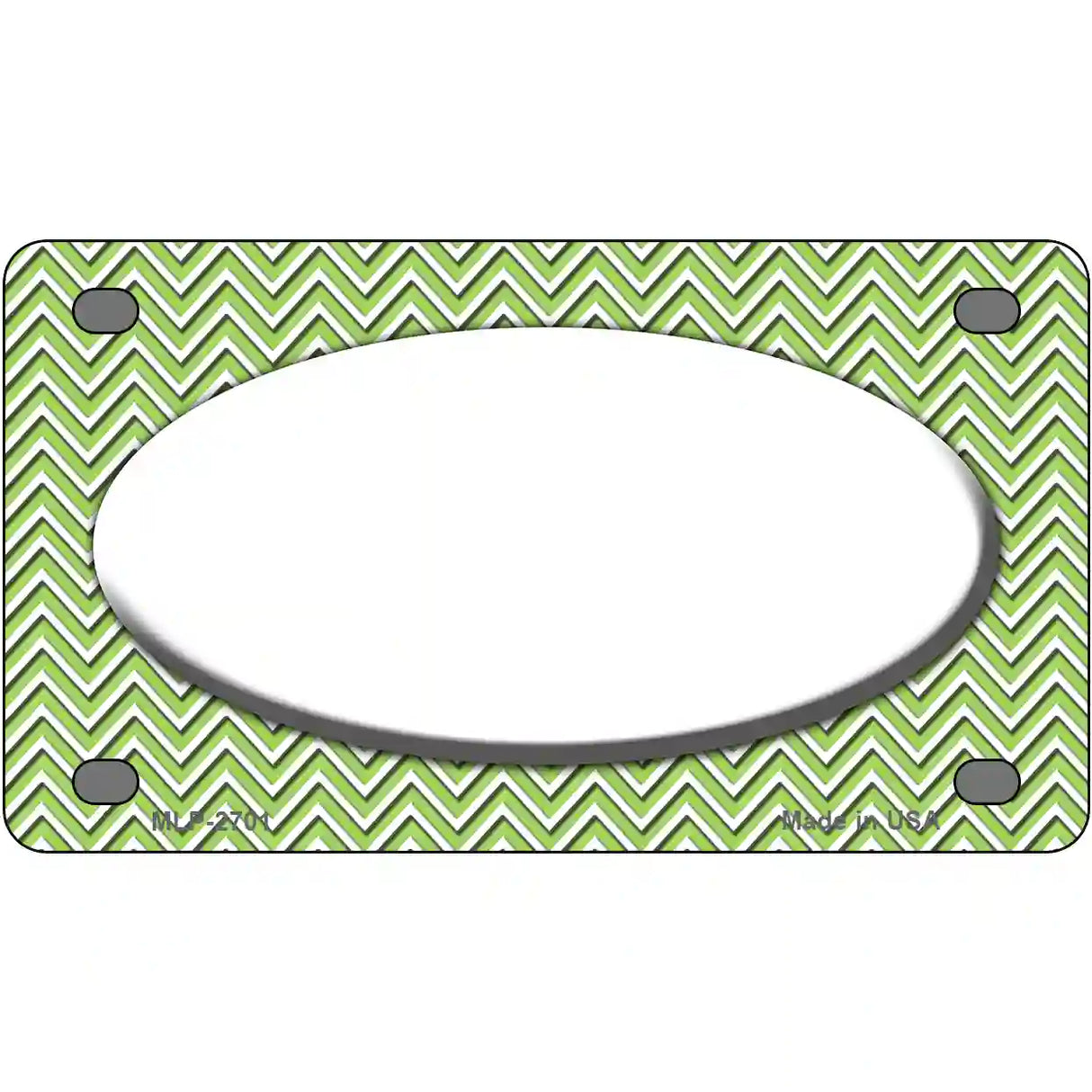 Lime Green White Chevon White Center Oval Metal Novelty License Plate 4" x 2.2" (MLP)