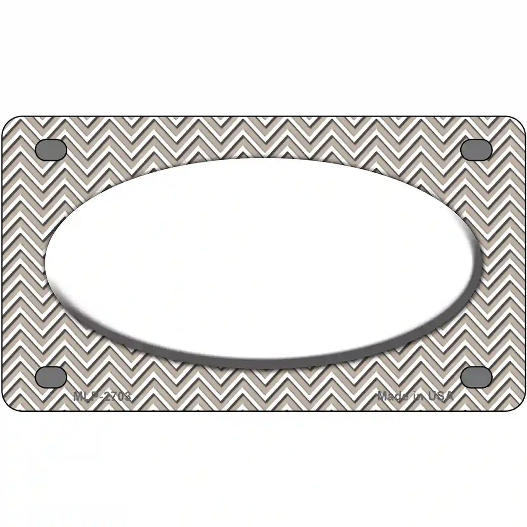 Tan White Chevon White Center Oval Metal Novelty License Plate 4" x 2.2" (MLP)