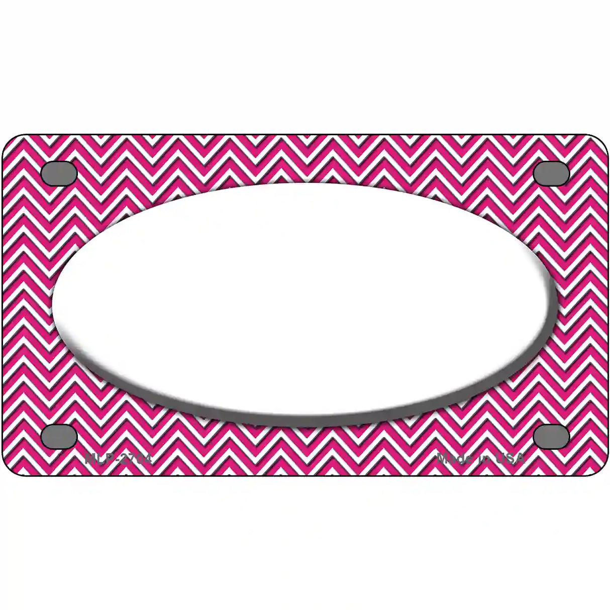 Pink White Chevon White Center Oval Metal Novelty License Plate 4" x 2.2" (MLP)