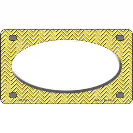 Yellow White Chevon White Center Oval Metal Novelty License Plate 4" x 2.2" (MLP)