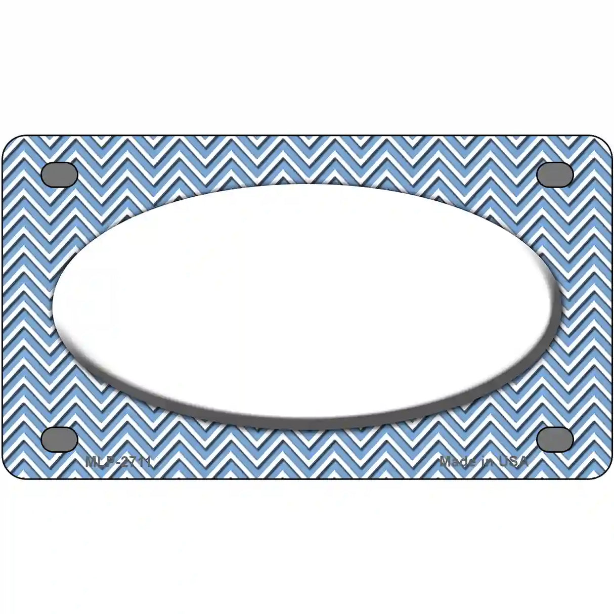 Light Blue White Chevon White Center Oval Metal Novelty License Plate 4" x 2.2" (MLP)