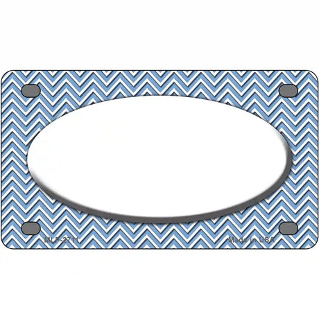 Light Blue White Chevon White Center Oval Metal Novelty License Plate 4" x 2.2" (MLP)