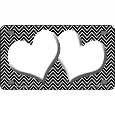 Black White Chevron White Center Hearts Metal Novelty License Plate 4" x 2.2" (MLP)