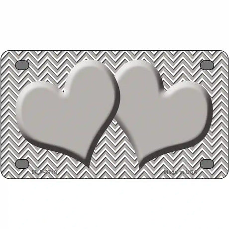 Grey White Chevon Grey Center Hearts Metal Novelty License Plate 4" x 2.2" (MLP)