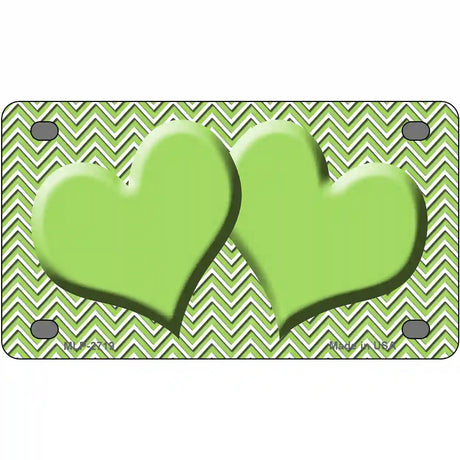 Lime Green White Chevron Lime Green Center Hearts Metal Novelty License Plate 4" x 2.2" (MLP)