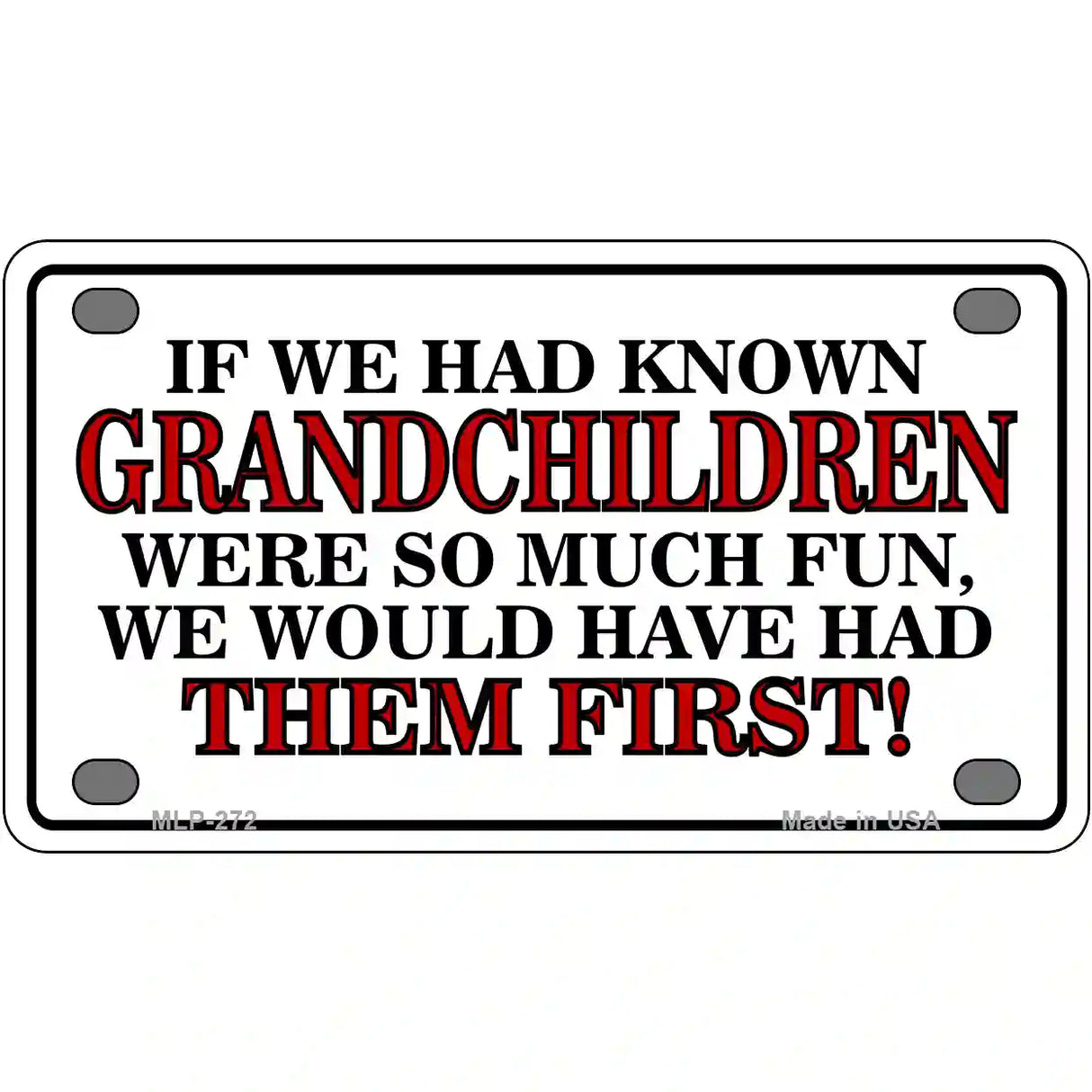 Grandchildren First Metal Novelty License Plate 4" x 2.2" (MLP)