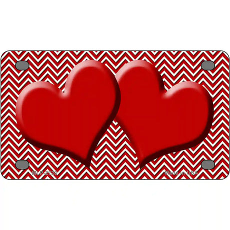 Red White Chevron Red Center Hearts Metal Novelty License Plate 4" x 2.2" (MLP)