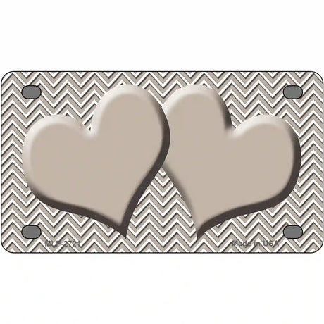 Tan White Chevron Tan Center Hearts Metal Novelty License Plate 4" x 2.2" (MLP)