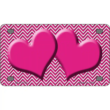 Pink White Chevron Pink Center Hearts Metal Novelty License Plate 4" x 2.2" (MLP)