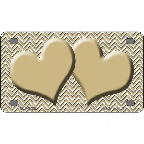 Gold White Chevron Gold Center Hearts Metal Novelty License Plate 4" x 2.2" (MLP)