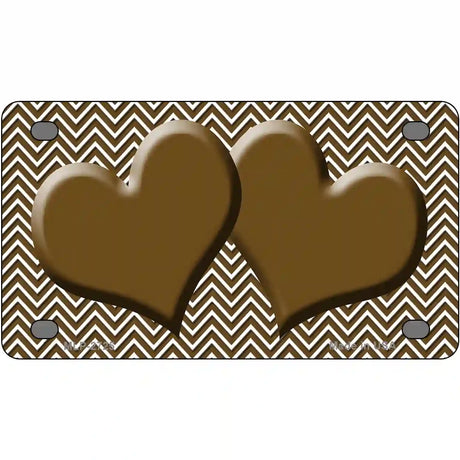 Brown White Chevron Brown Center Hearts Metal Novelty License Plate 4" x 2.2" (MLP)