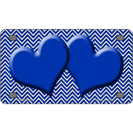 Blue White Chevron Blue Center Hearts Metal Novelty License Plate 4" x 2.2" (MLP)