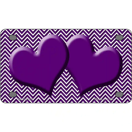 Purple White Chevron Purple Center Hearts Metal Novelty License Plate 4" x 2.2" (MLP)