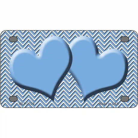 Light Blue White Chevron Light Blue Center Hearts Metal Novelty License Plate 4" x 2.2" (MLP)