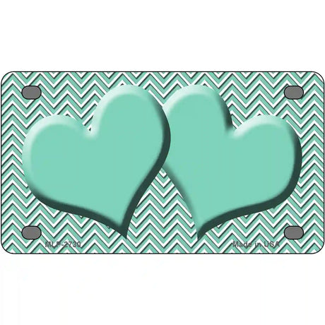 Mint White Chevron Mint Center Hearts Metal Novelty License Plate 4" x 2.2" (MLP)