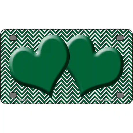 Green White Chevron Green Center Hearts Metal Novelty License Plate 4" x 2.2" (MLP)