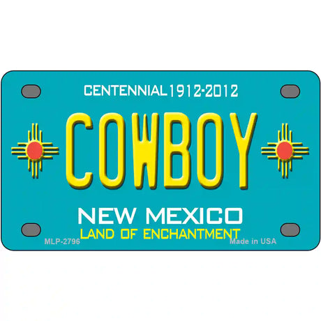 Cowboy New Mexico Teal Novelty Metal License Plate 4" x 2.2" (MLP)