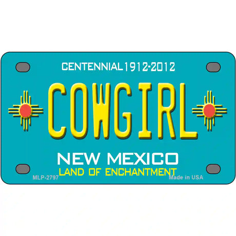 Cowgirl New Mexico Teal Novelty Metal License Plate 4" x 2.2" (MLP)