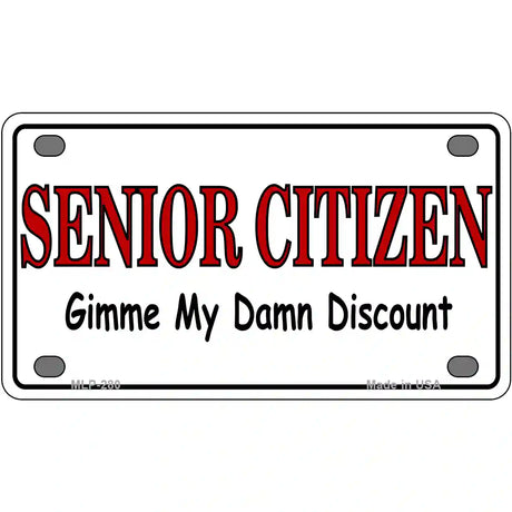 Senior Citizen Discount Metal Novelty License Plate 4" x 2.2" (MLP)