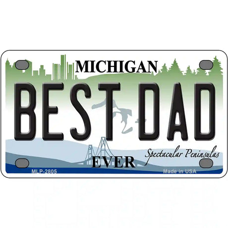 Best Dad Michigan State Metal Novelty License Plate 4" x 2.2" (MLP)