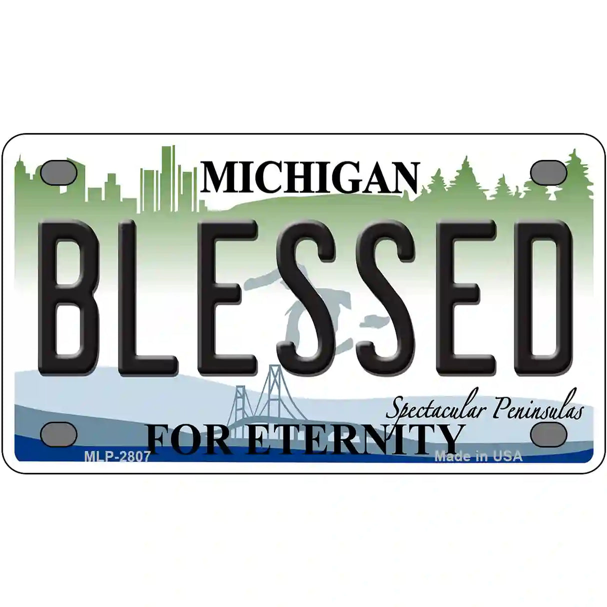 Blessed Michigan State Metal Novelty License Plate 4" x 2.2" (MLP)