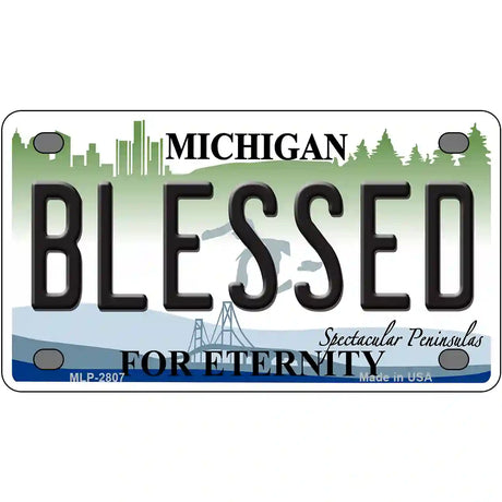 Blessed Michigan State Metal Novelty License Plate 4" x 2.2" (MLP)