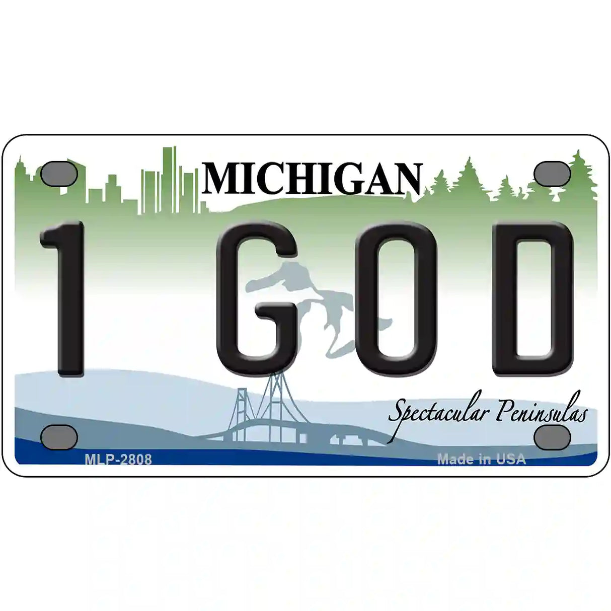 1 GOD Michigan State Metal Novelty License Plate 4" x 2.2" (MLP)