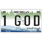 1 GOD Michigan State Metal Novelty License Plate 4" x 2.2" (MLP)