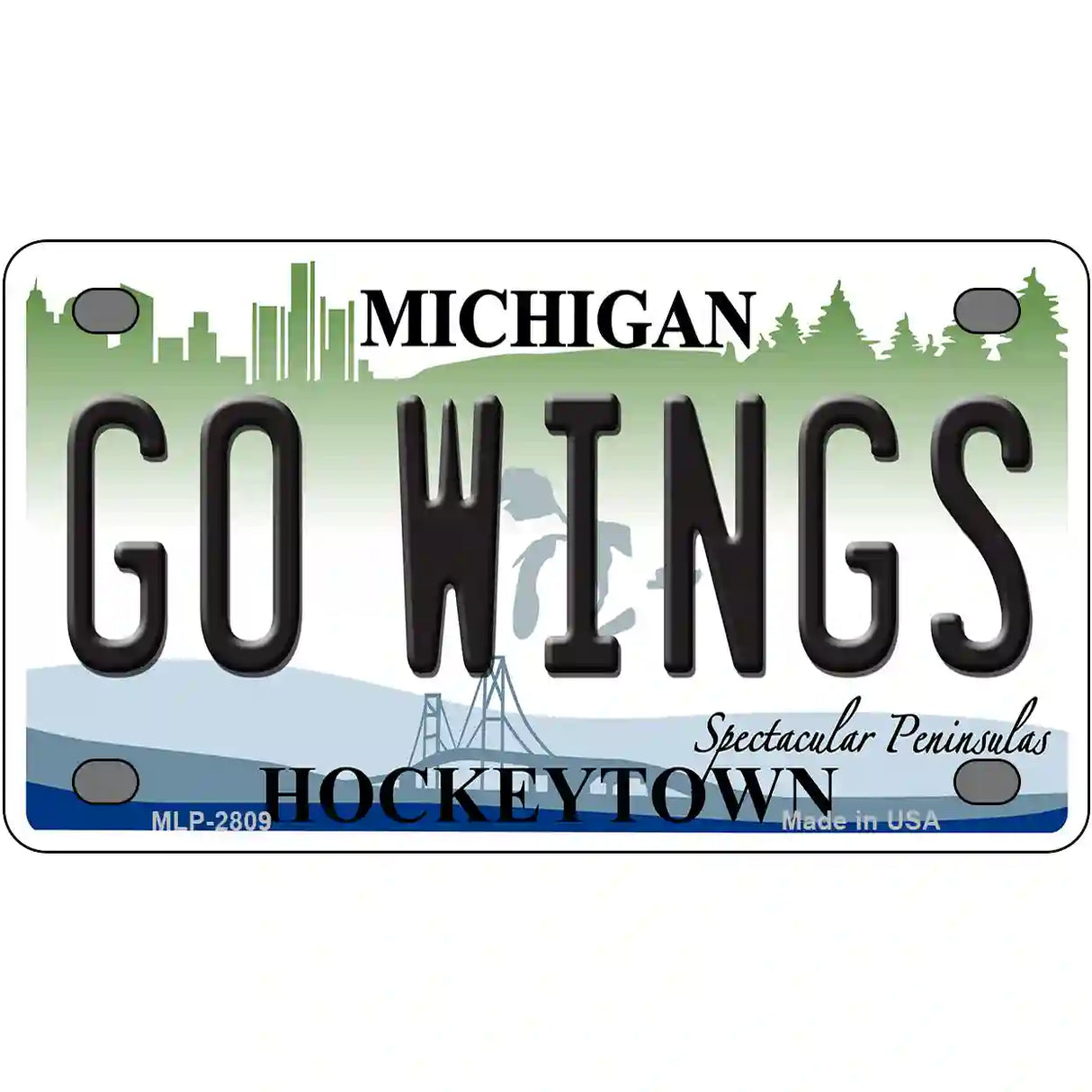 Go Wings Michigan State Metal Novelty License Plate 4" x 2.2" (MLP)