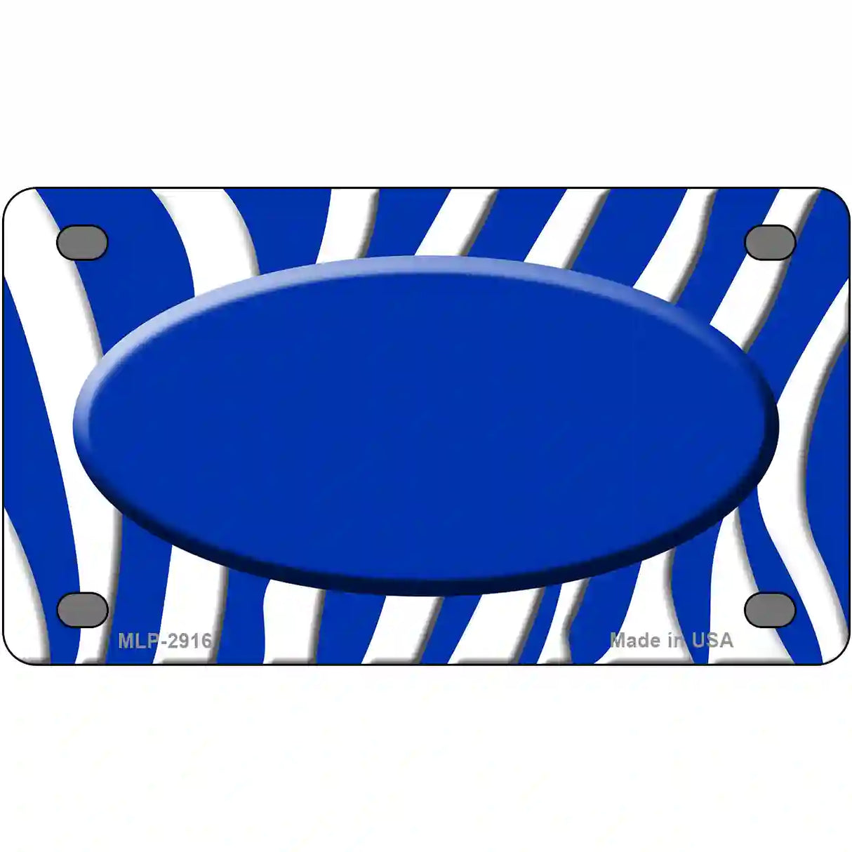 Blue White Zebra Blue Center Oval Metal Novelty License Plate 4" x 2.2" (MLP)