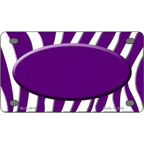 Purple White Zebra Purple Center Oval Metal Novelty License Plate 4" x 2.2" (MLP)