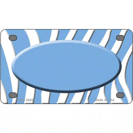 Light Blue White Zebra Light Blue Center Oval Metal Novelty License Plate 4" x 2.2" (MLP)