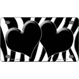 Black White Zebra Black Centered Hearts Novelty License Plate 4" x 2.2" (MLP)