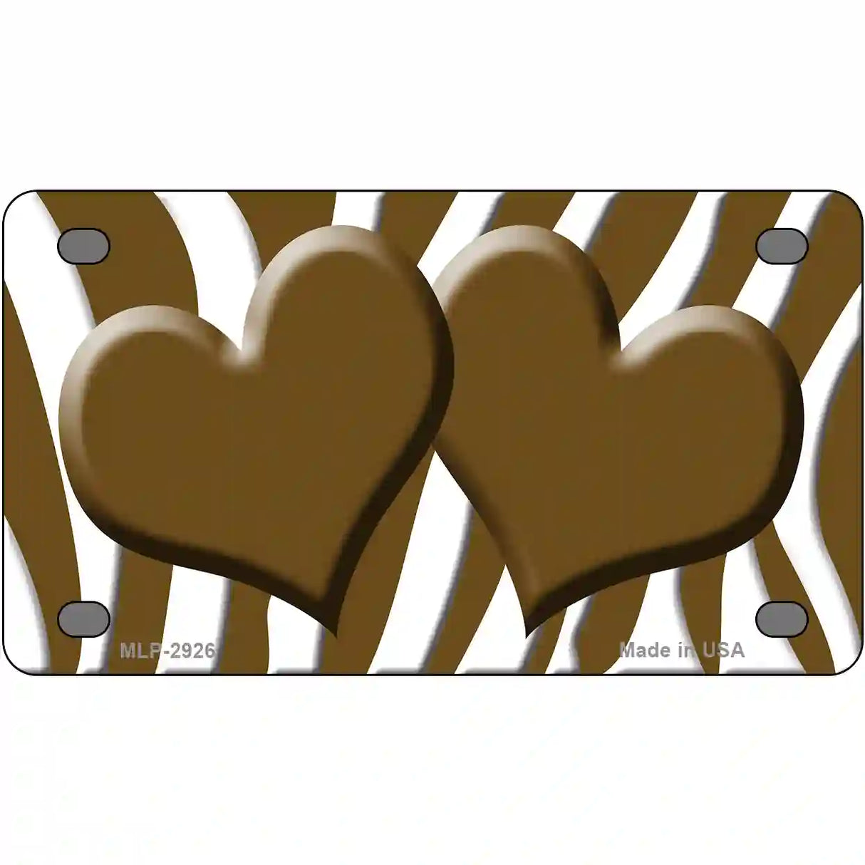 Brown White Zebra Brown Centered Hearts Novelty License Plate 4" x 2.2" (MLP)